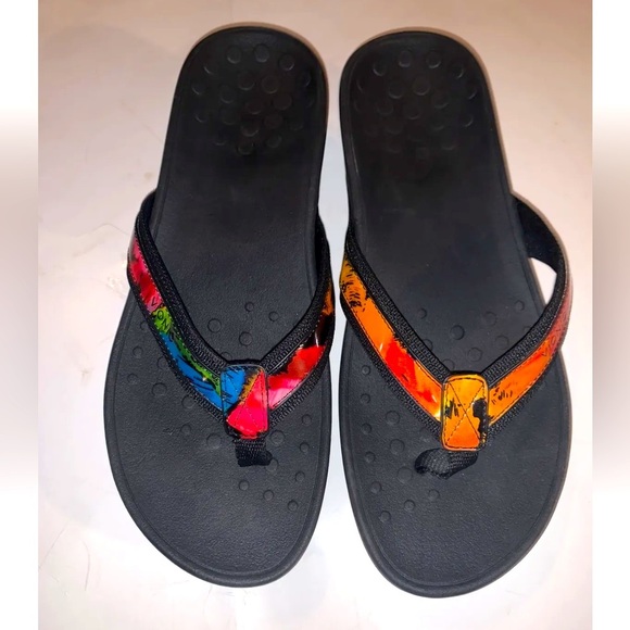 Vionic Shoes - Vionic Orthaheel Tide II Multicolor Patent Leather Flip Flops Thongs Sandal Sz 9